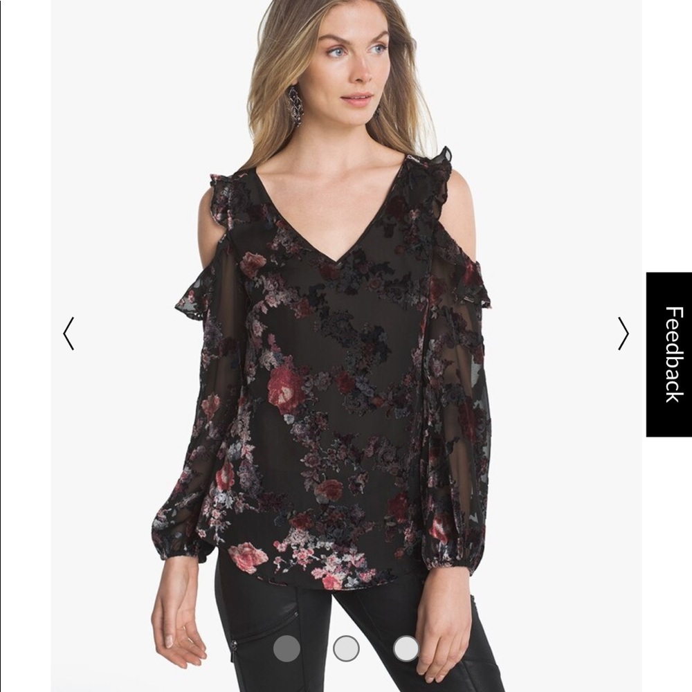 FLORAL VELVET BURNOUT COLD-SHOULDER BLOUSE